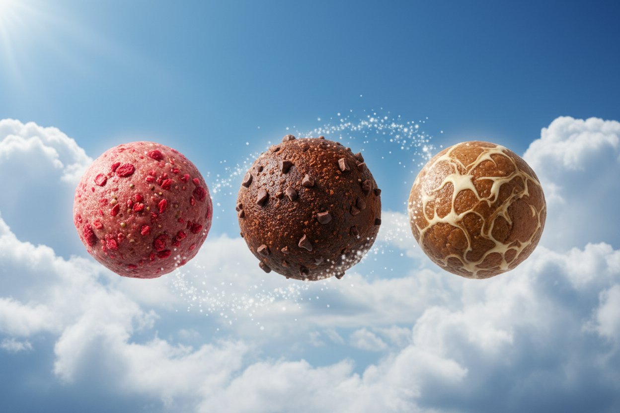 put them in the sky and make 1 choc 1 raspberry and 1 mocha